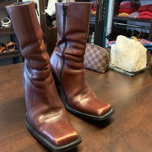 Brown leather boots